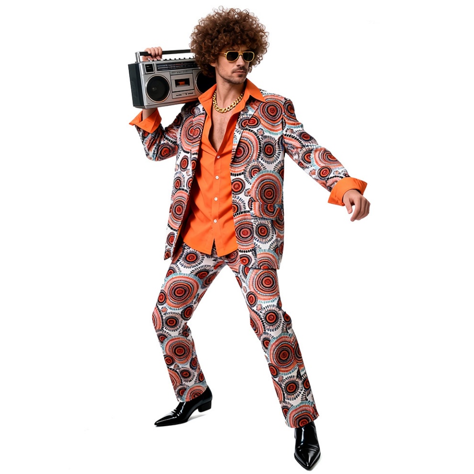 Couple 70s 80s Disco Hippie Costume Set Retro Circular Print Flared Pants Outfit